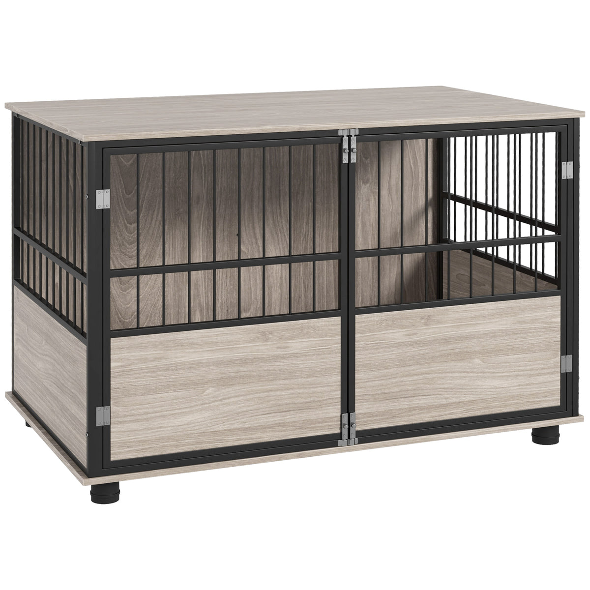 Dog crate, robust & stylish, 100x60x68cm, walnut finish & black