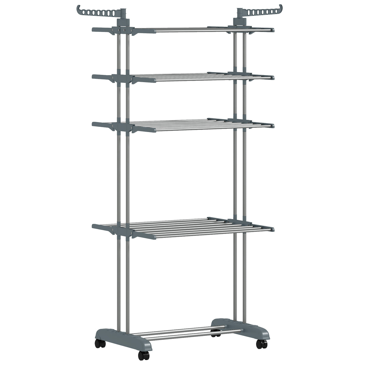 Foldable 5-tier laundry drying rack, on wheels, side wings, grey