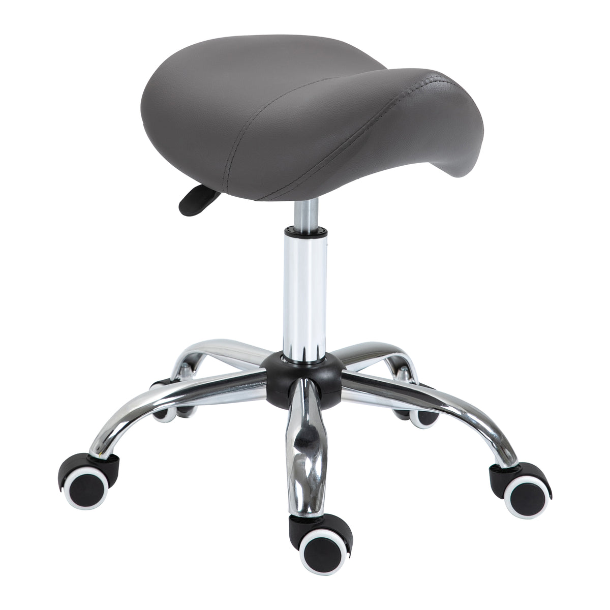 Rolling stool, saddle-shaped seat, height-adjustable, 360° swivel, faux leather, dark grey, 53 x 52 x 49-61 cm