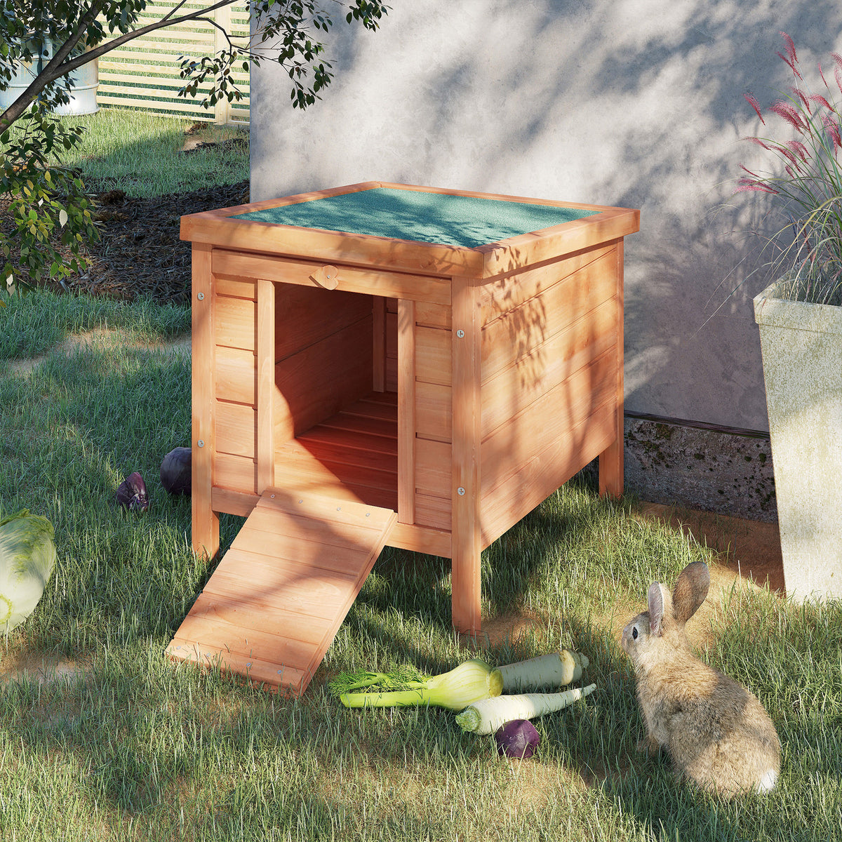 Small animal hutch small animal house with ramp wood green + natural (2)