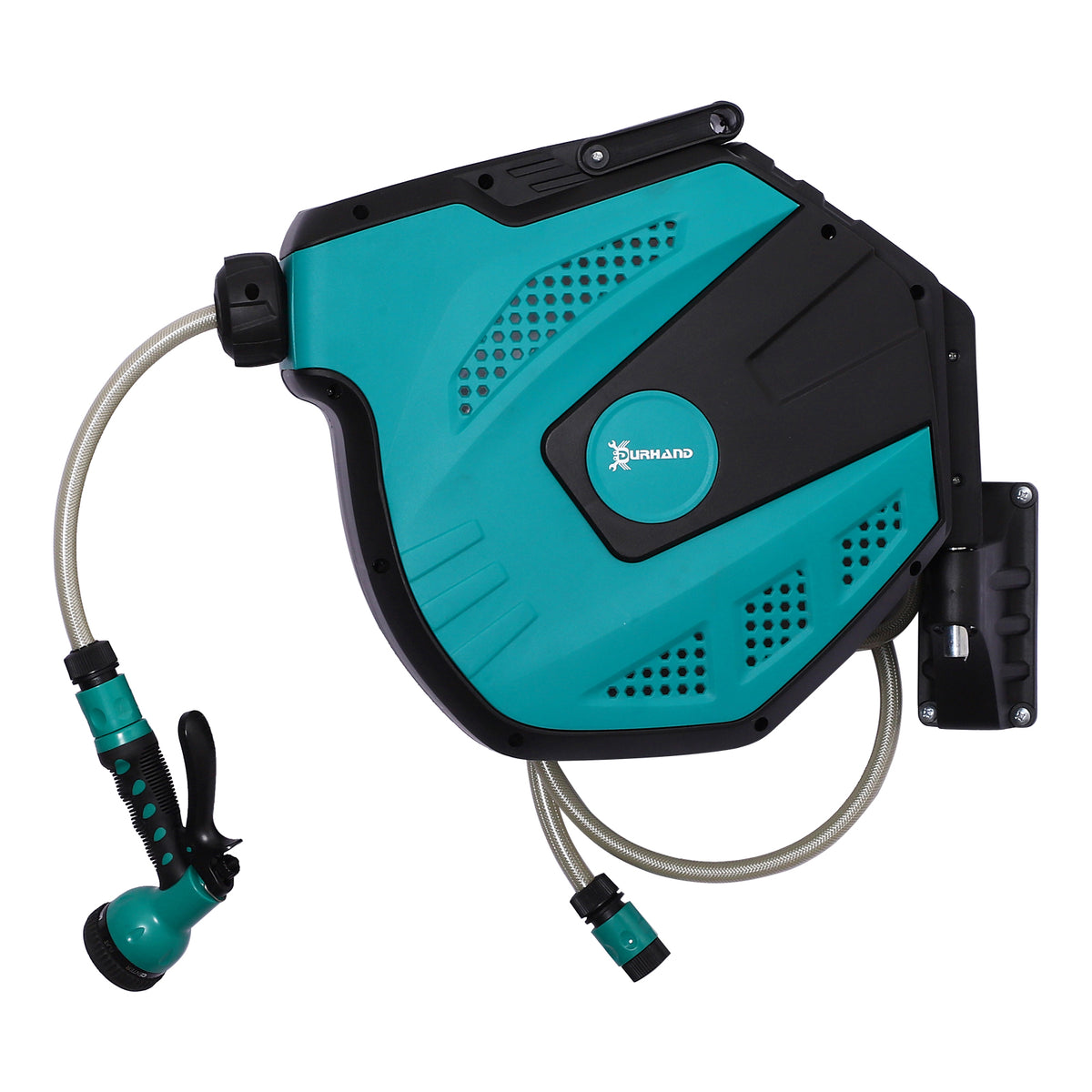 Wall-mounted hose box, hose reel, 180° swiveling, with multi-spray nozzle, frost protection -5–45 °C, plastic