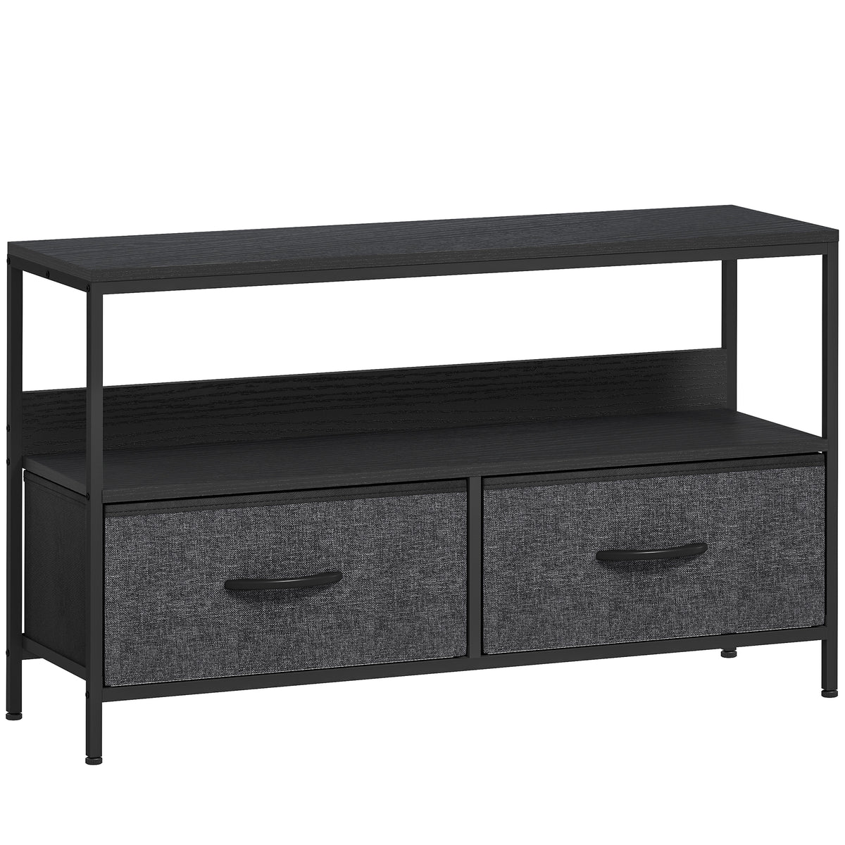 TV stand lowboard with 2 drawers, open shelf, for TVs up to 47 inches, 98 x 29 x 56 cm, black + dark gray