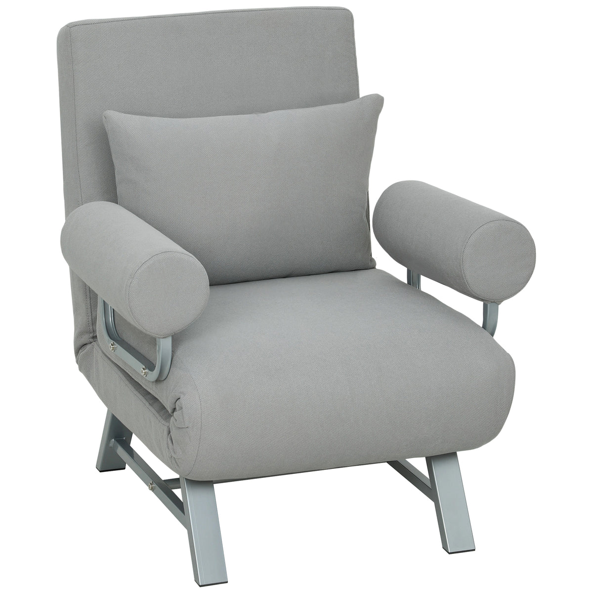 Convertible sleeper chair, upholstered armchair, converts into a guest bed, ergonomic, light grey