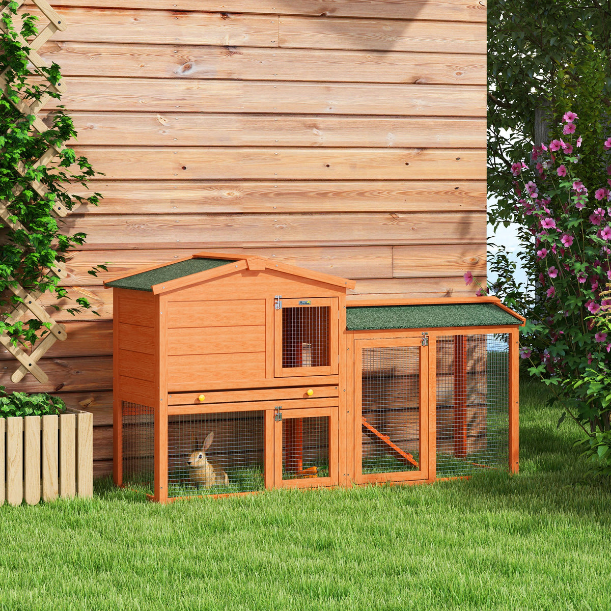 Small animal hutch, small animal cage, outdoor rabbit hutch, outdoor enclosure, winterproof, solid wood, 150 x (2)