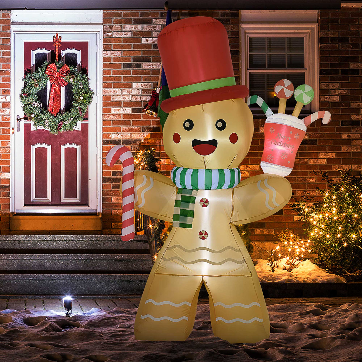 Inflatable gingerbread man, 2.35 m, with LED lights, weather-resistant, incl. blower, multicolor, Christmas (2)
