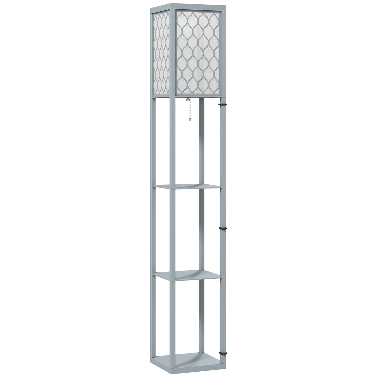 Floor lamp with shelf, 3 compartments, compact dimensions, MDF, light gray