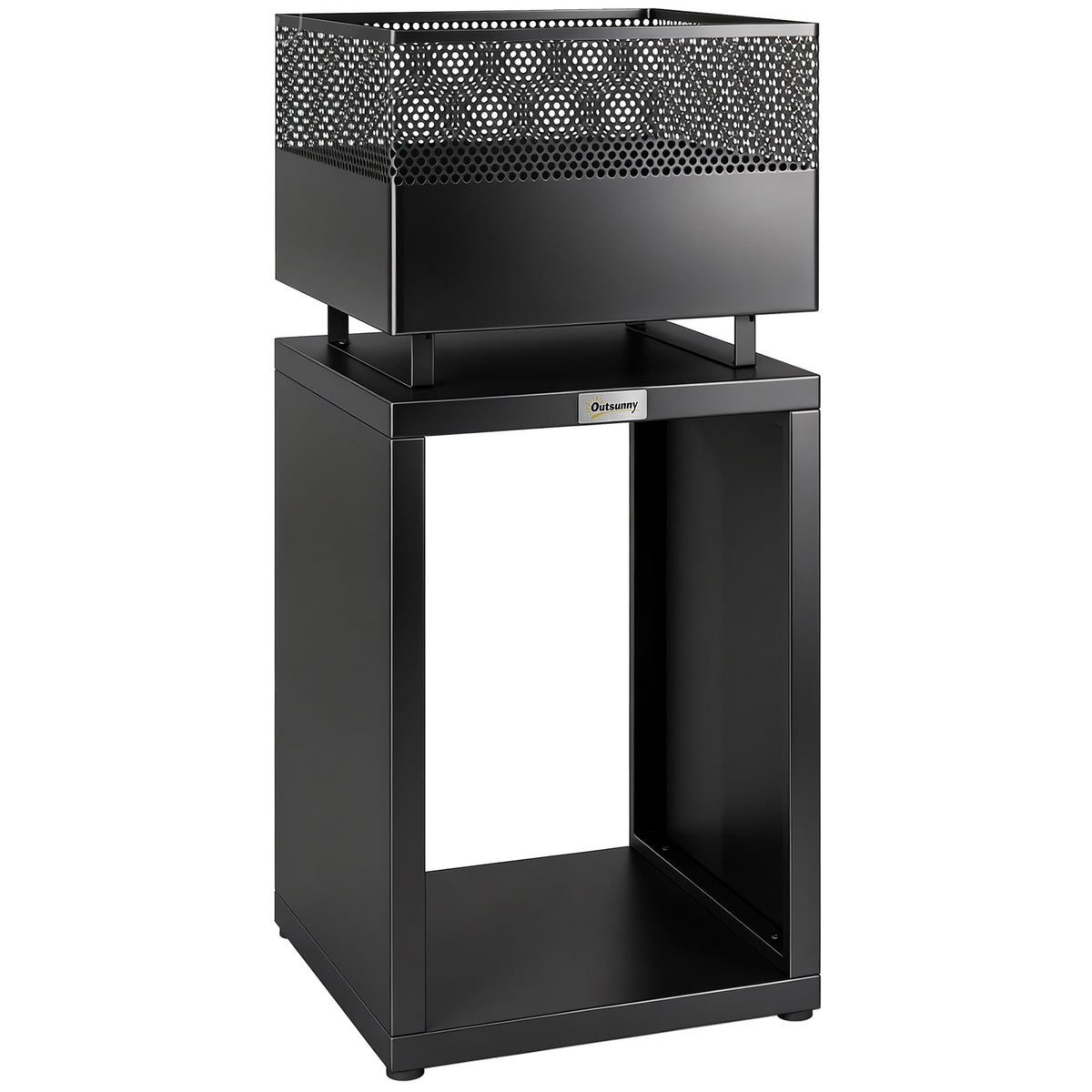 Fire bowl 39 x 39 x 87 cm fire pit with wood storage, charcoal grate, and adjustable feet, black