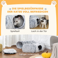 Cat tunnel, plush fabric, cushion, foldable, metal frame, cat cave, light gray (6)