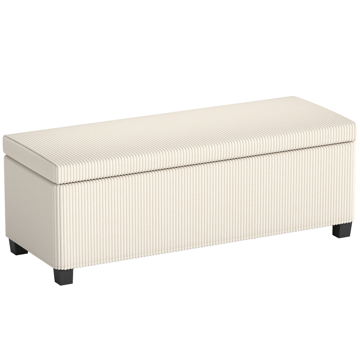 Storage bench, ottoman, corduroy design, steel frame, beige