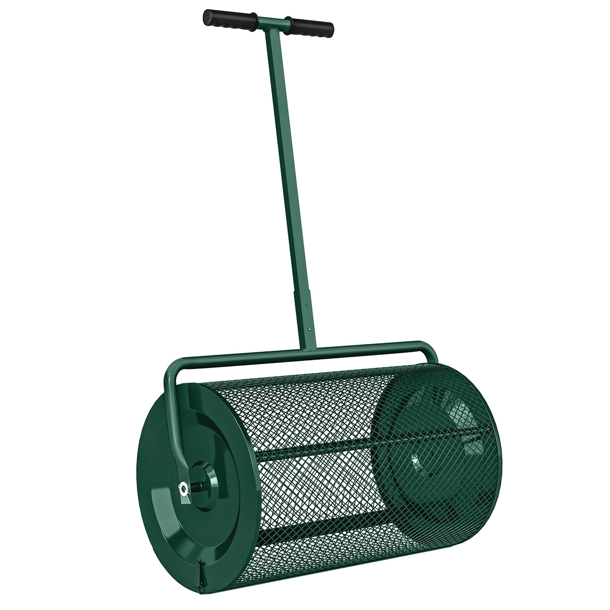 Compost Spreader 75L 61x40cm Fertilizer Spreader Lawn Garden with T-Handle Mesh Basket Metal Green