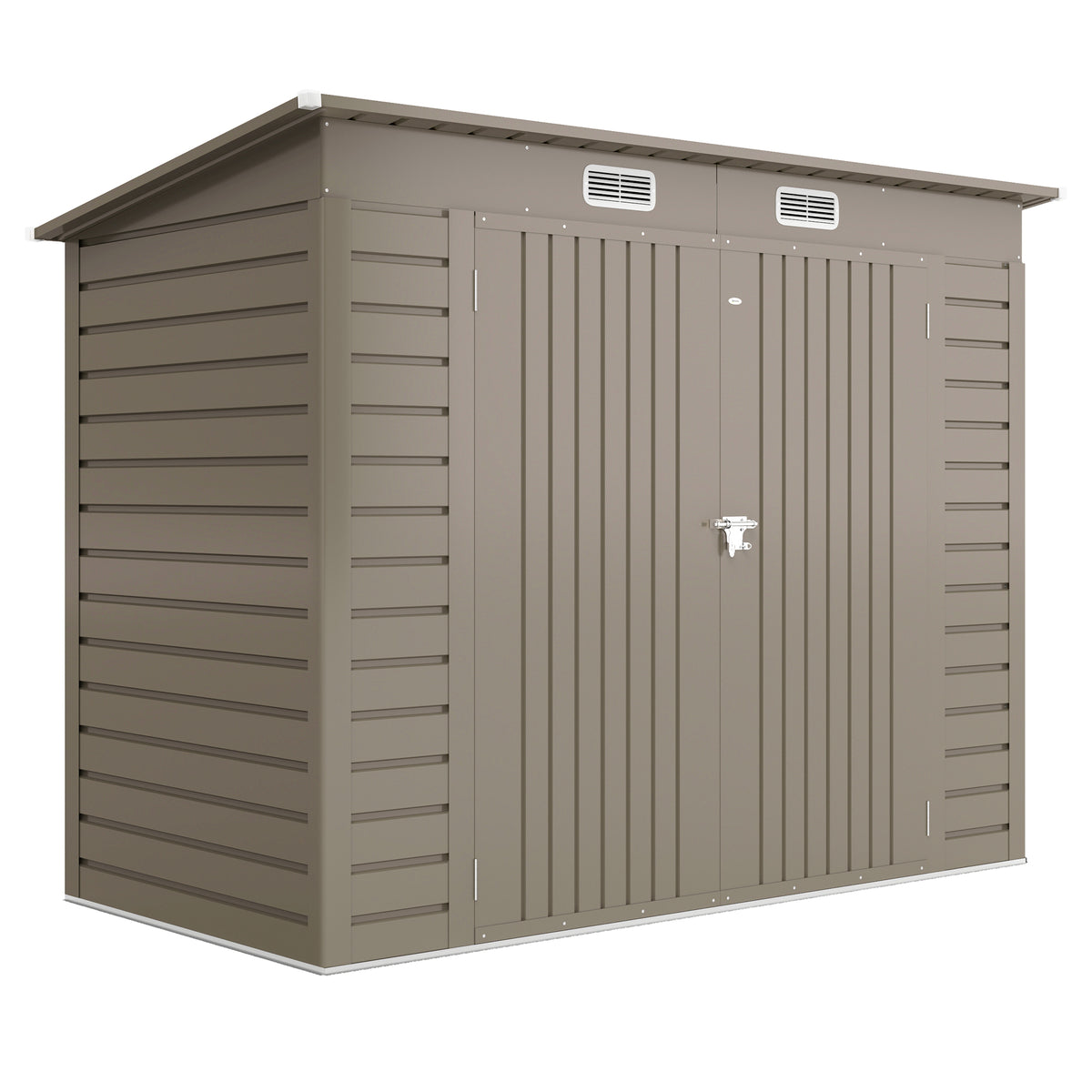 Metal garden shed, tool shed, double door, 249 x 121 x 166/183cm, light grey