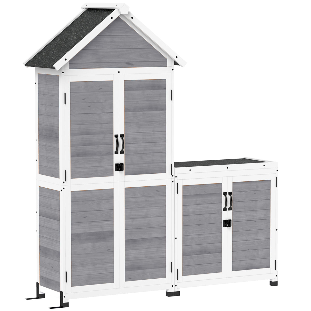 Garden shed with storage cabinet, adjustable shelves, lockable doors, waterproof, spruce wood, light grey