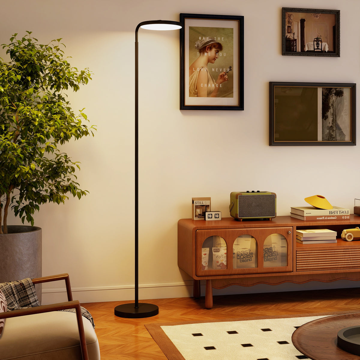 LED floor lamp with magnetic remote control, flexibly adjustable, rotatable, metal, black (2)