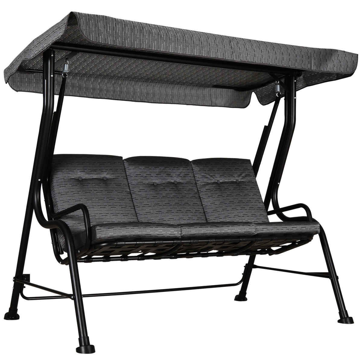 3-seater porch swing, garden swing, adjustable sun canopy, removable cushions, grey, 200x120x170cm