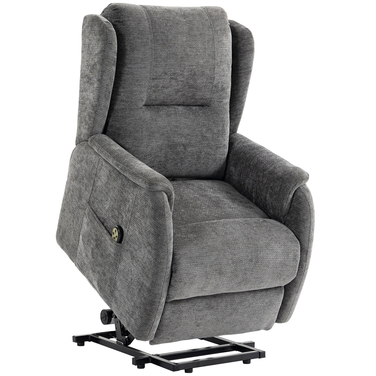 Recliner armchair with lift assist for seniors, chenille look, with remote control and side pockets, dark gray