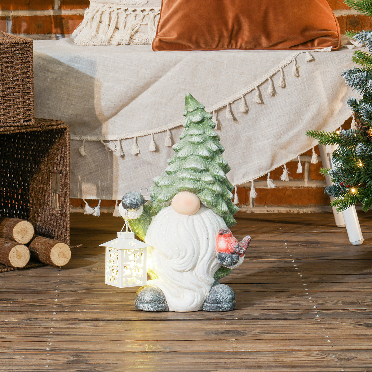 Christmas gnome with lantern, LED, battery-operated, weatherproof, 28x21x42 cm (2)