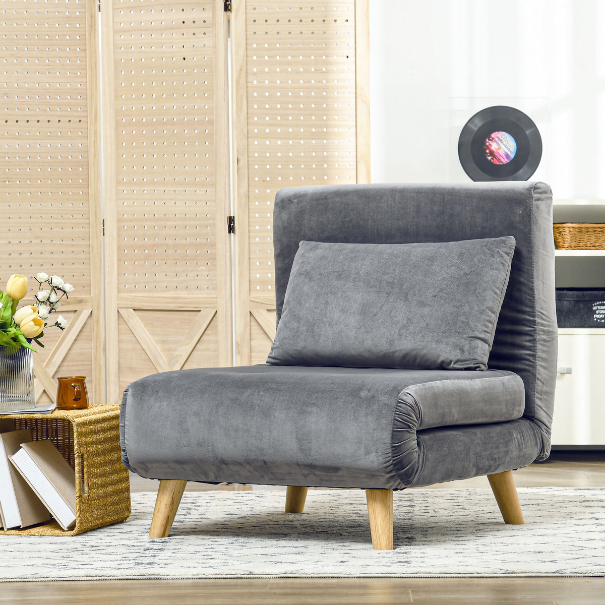 2-in-1 armchair, recliner, guest bed, 72 cm x 78 cm x 79 cm, gray (2)