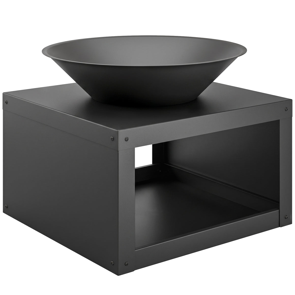 Fire pit Ø59 cm fireplace with wood storage, poker, suitable for wood & charcoal, round black