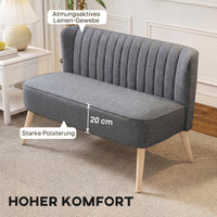 2-seater sofa, linen-look upholstered sofa, wooden frame, for living room bedroom, 117 cm, gray (4)