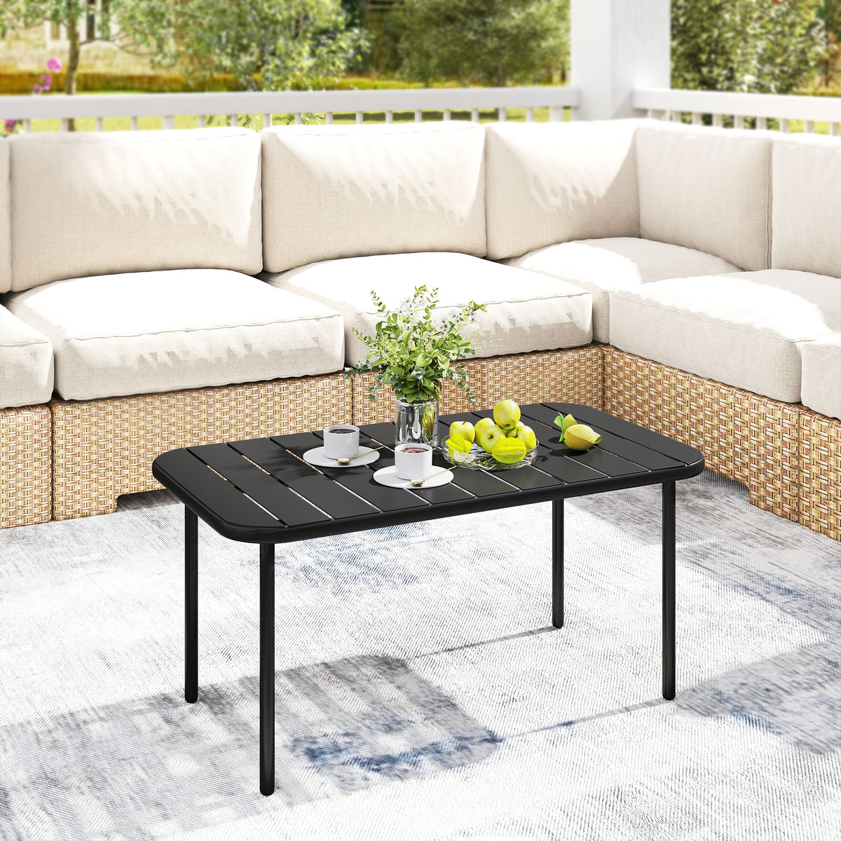 Side table rectangular balcony table made of steel, easy-care for balcony, garden, terrace, porch, 90x50x43 cm (2)