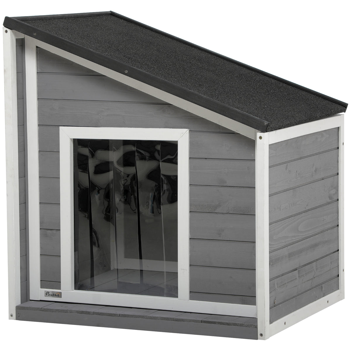 Solid wood dog house, weather-resistant, asphalt roof, 71 cm x 58 cm x 77 cm, grey + white