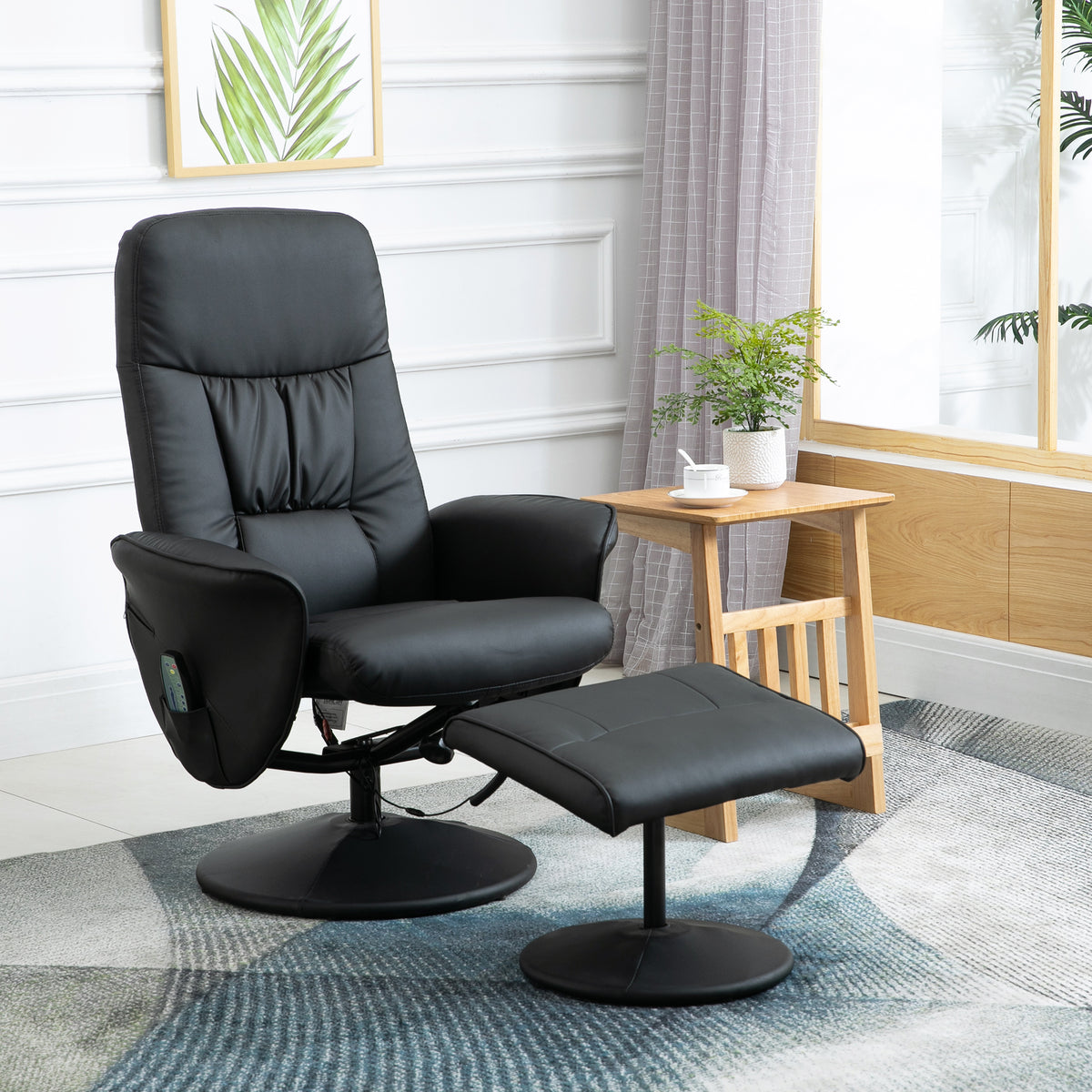 Recliner chair with footstool, electric massage chair with reclining function, 10 massage points, swivel TV (2)