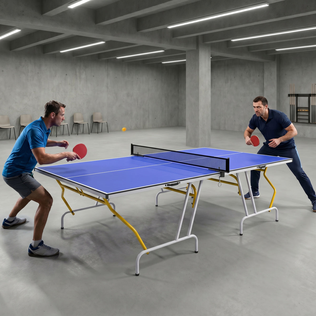 Table tennis table, foldable, incl. 2 rackets, 3 balls, net, indoor, metal frame, 274x152x76cm, blue (2)