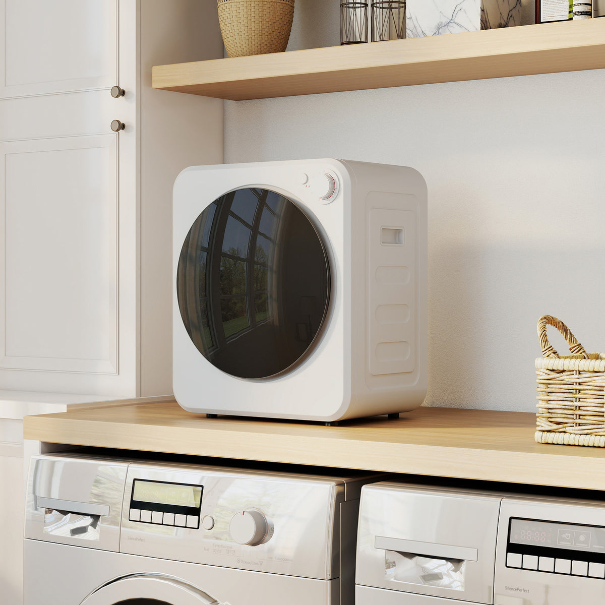 Mini tumble dryer 4 kg with 5 programs up to 60℃ 800W/400W vented dryer with stainless steel drum white (2)