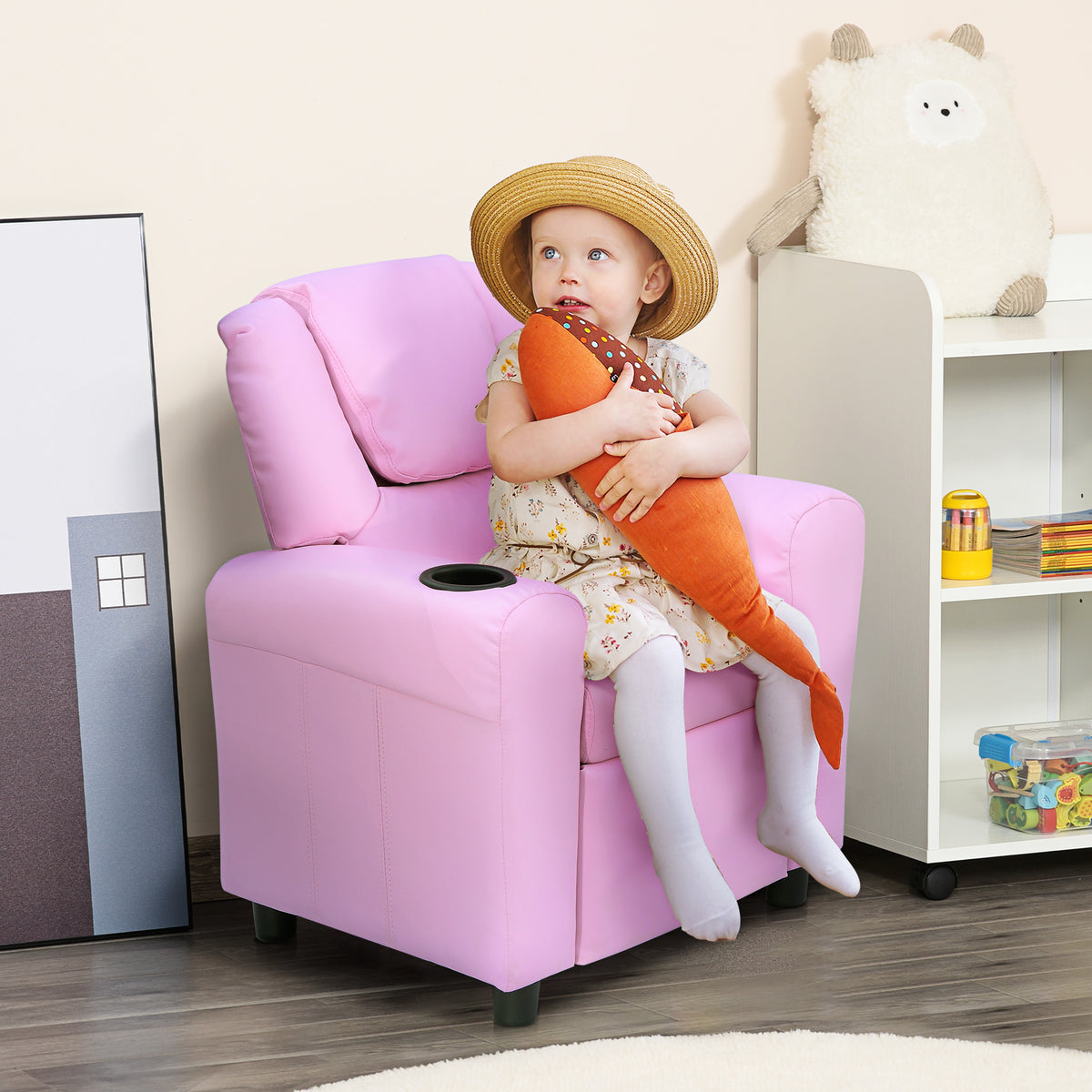 Kids Sofa Children's Armchair with Footrest Armrest Cup Holders Adjustable Backrest Recliner Kids Couch Relax (2)