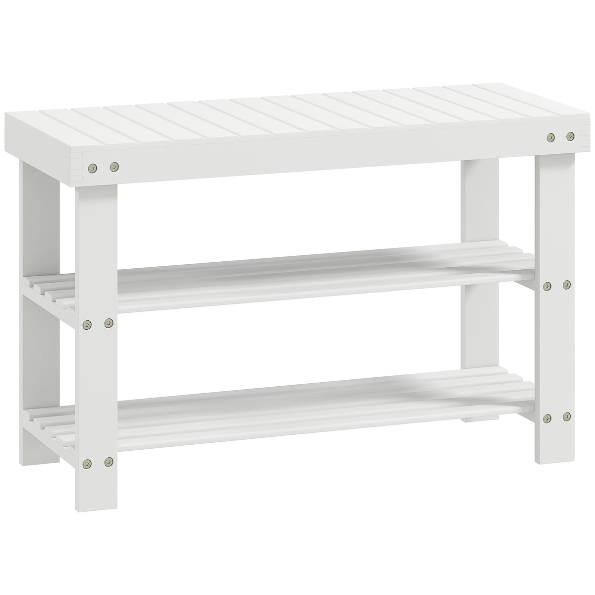 Bamboo shoe bench with 2 shelves, storage bench, for hallway, 70x28x45 cm, white