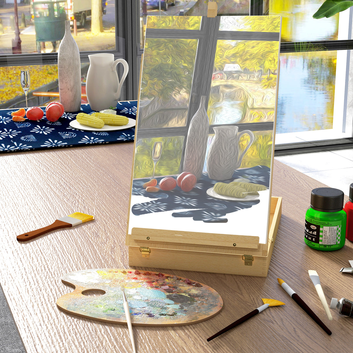Table easel table easel box, beech wood, foldable, 27cm x 41.5cm x 74.5cm, natural (2)