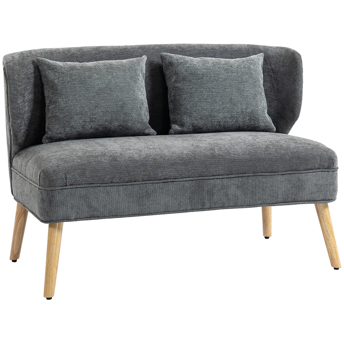 2-seater sofa, small chenille sofa with wingback, thick seat, rubberwood legs, grey