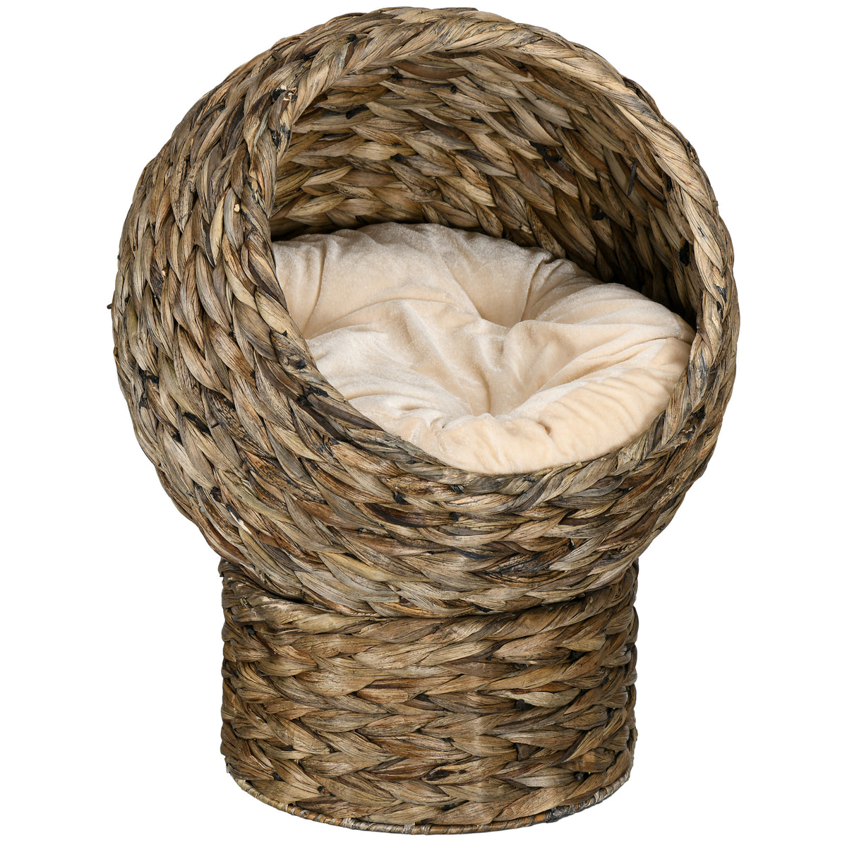 Rattan cat basket cat cave cat house cat bed with cushion pet bed water hyacinth coffee 40 x 37 x 51 cm