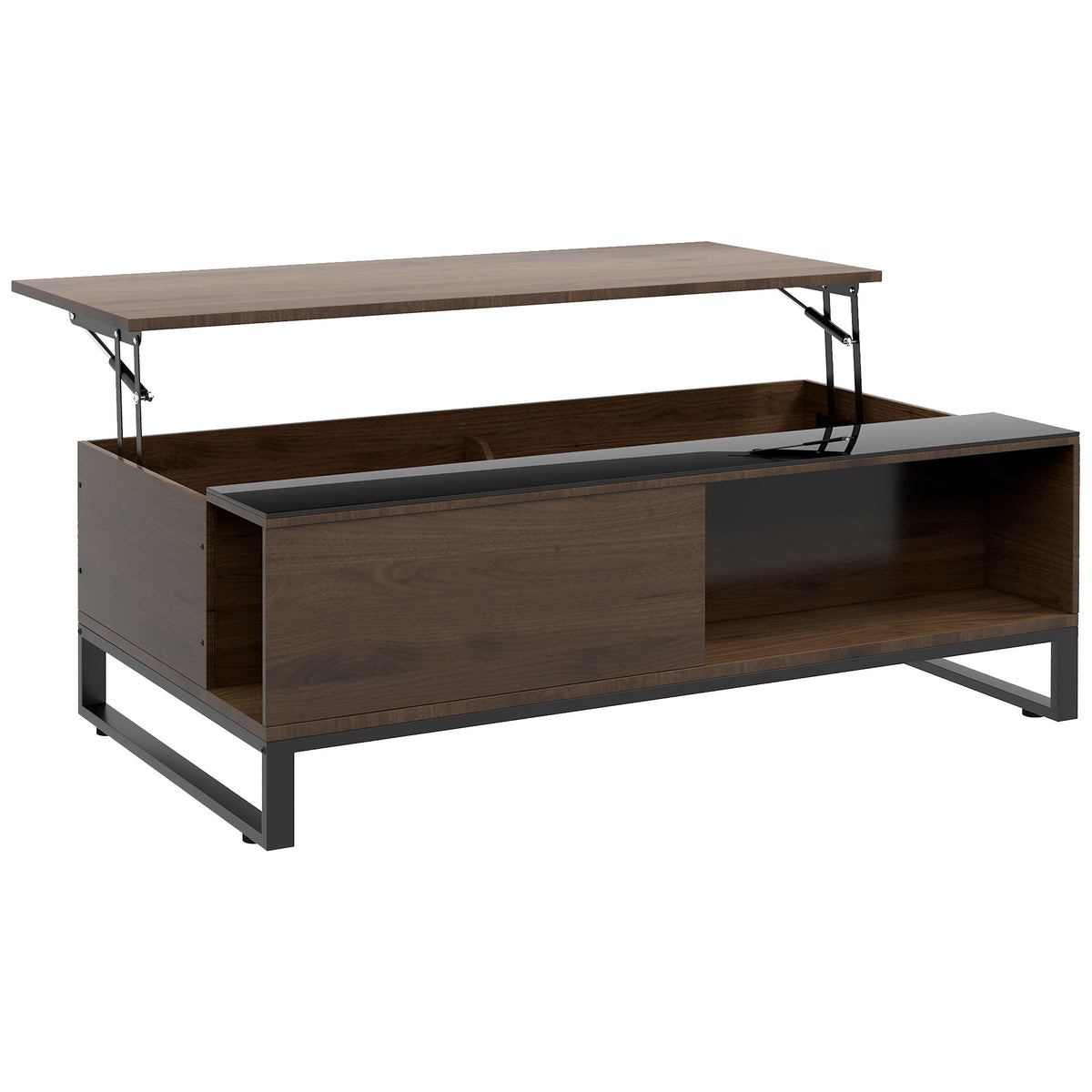 Lift-top coffee table, hidden storage compartment, walnut wood look, steel frame, 102 x 58 x 35.5 cm
