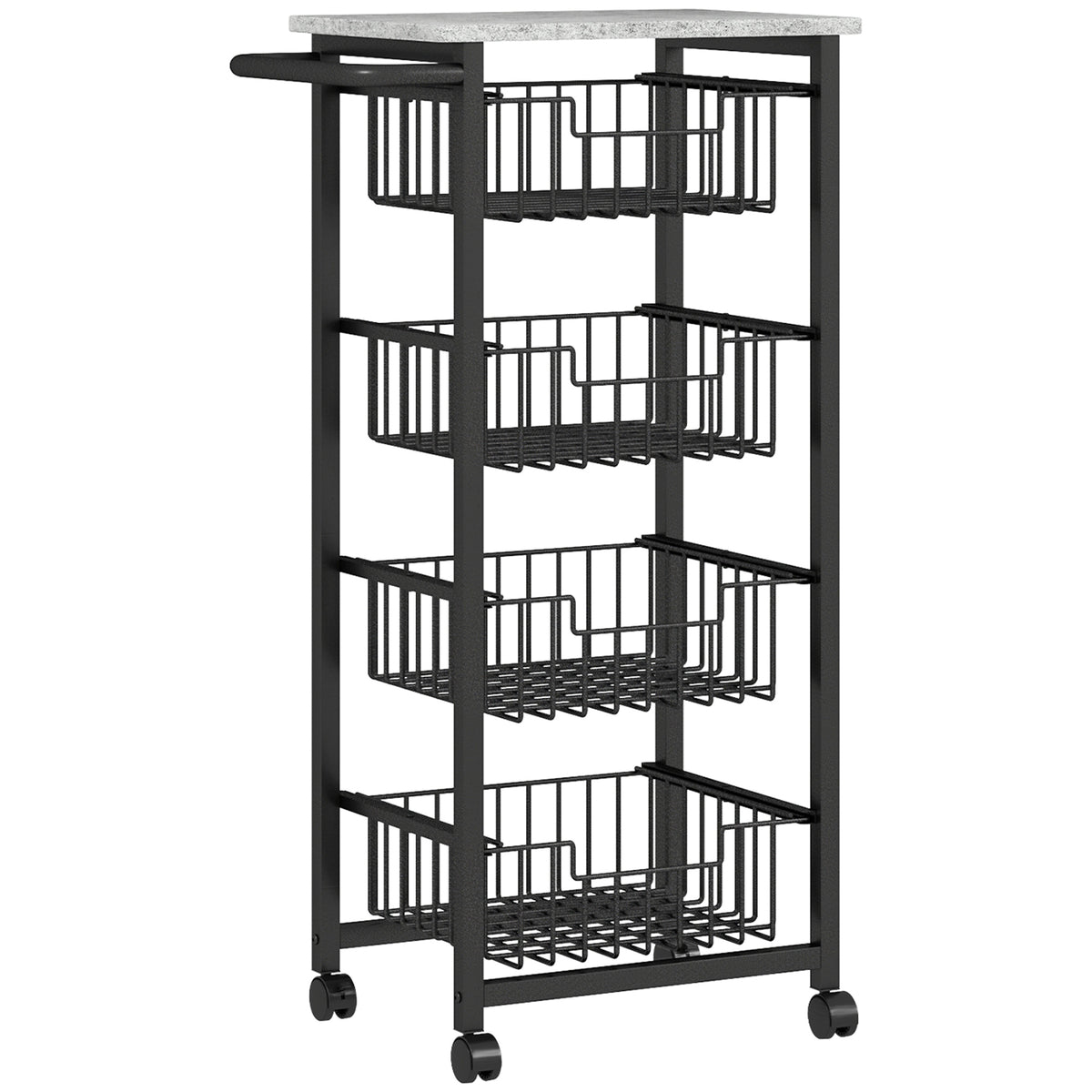 4-tier kitchen trolley on wheels, rolling serving cart, kitchen trolley with 4 steel baskets, serving cart