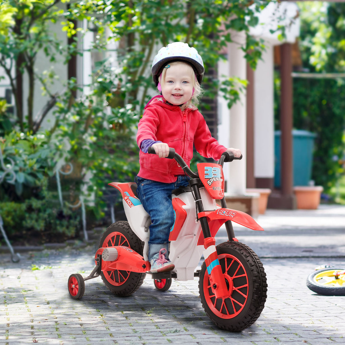 Kids' motorcycle, electric motorcycle, 45 min ride time, with training wheels, from 3 years, red+white, 106.5 x (2)
