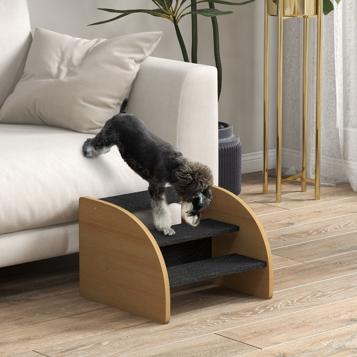 Pet stairs dog stairs, 3 steps, small dog, 38.5 cm x 38.5 cm x 30 cm, oak + black (2)