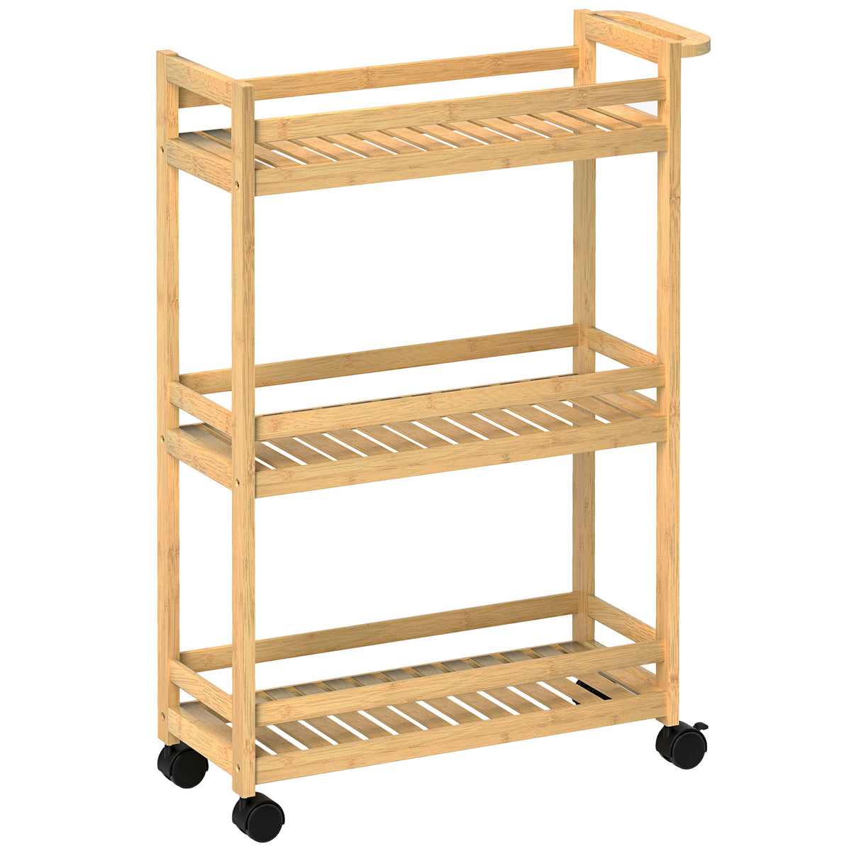Serving trolley, 3 tiers, slatted shelves, drop-off protection, bamboo, 55 x 20 x 75 cm