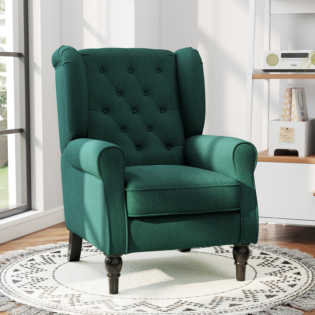 Elegant wingback chair, thickly upholstered, removable cover, 74 x 86 x 102 cm, dark green (2)