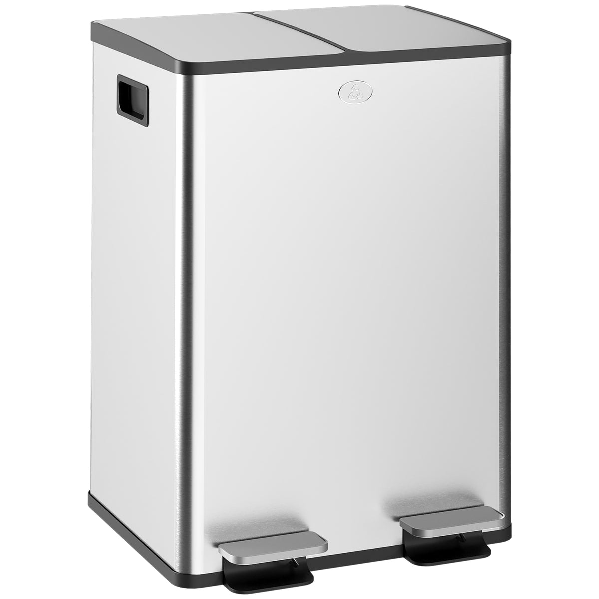 2 x 28 L double waste bin, pedal opening, easy to clean, stainless steel, plastic, silver