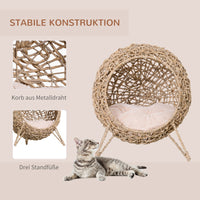 Rattan cat house with cushion, cat bed, cat cave with raised feet, natural, Ø52 x 58 cm (4)