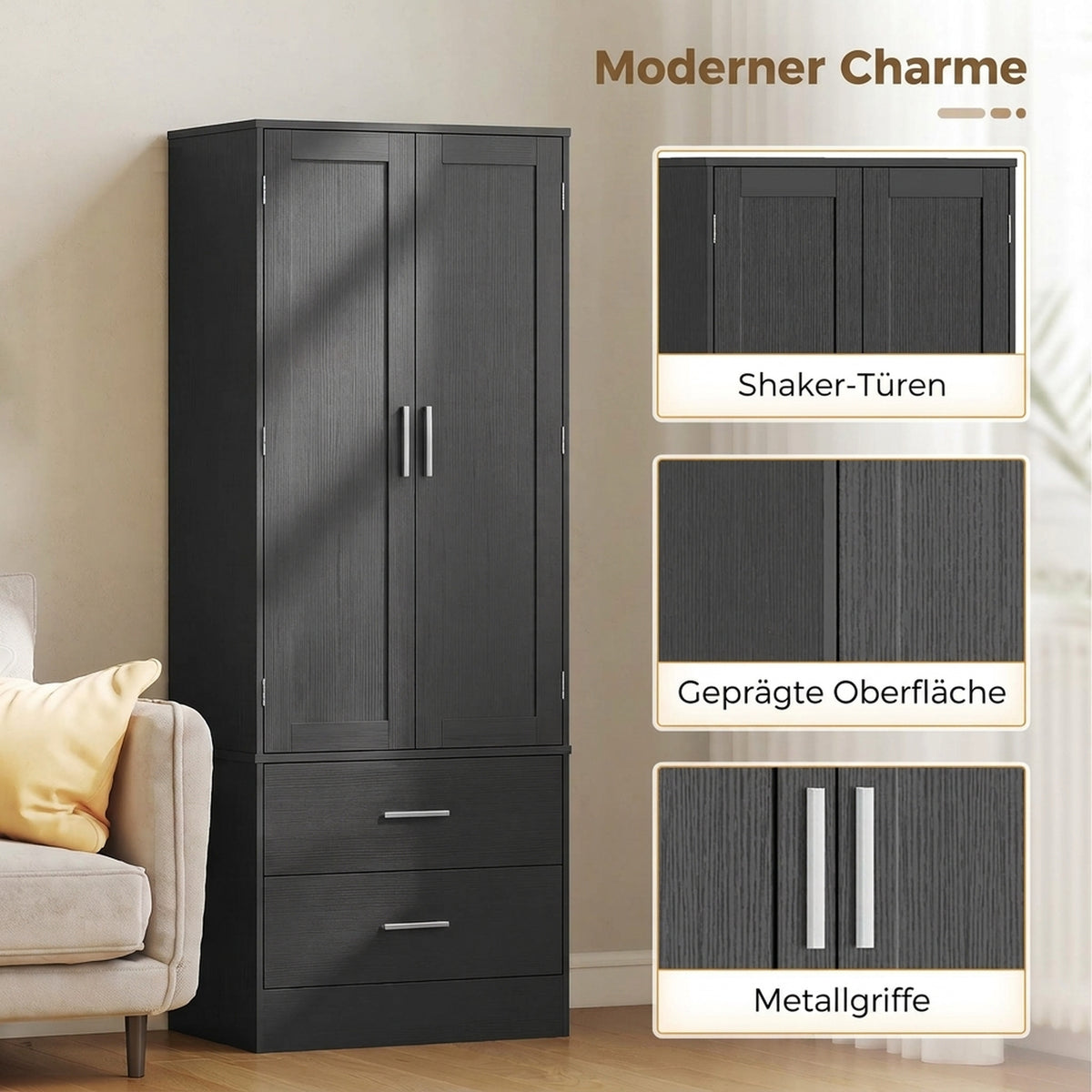 Pantry cabinet 8 door shelves adjustable shelves kitchen cupboard 159 cm black (6)