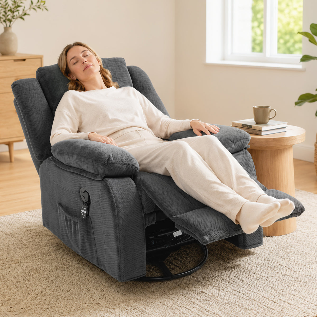 Recliner chair with vibration massage and heat, manually adjustable swivel chair with rocking function and (2)