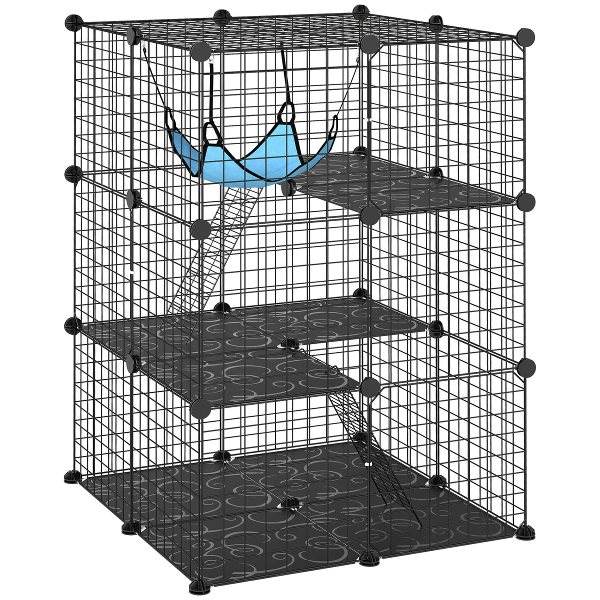 Indoor cat cage 105 cm, steel cat enclosure with 3 doors, DIY customizable design for kittens under 4 kg