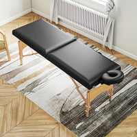 Height-adjustable massage table, wooden frame, foldable massage bed, foam padding, black (8)