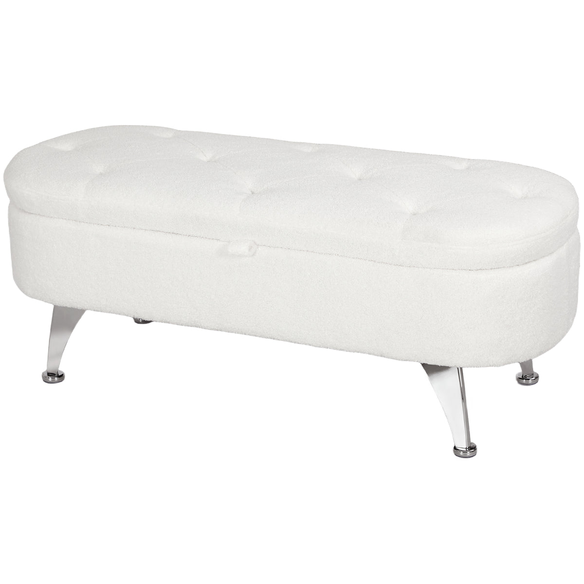 Storage bench with lid and metal legs for living room, bedroom, hallway, white