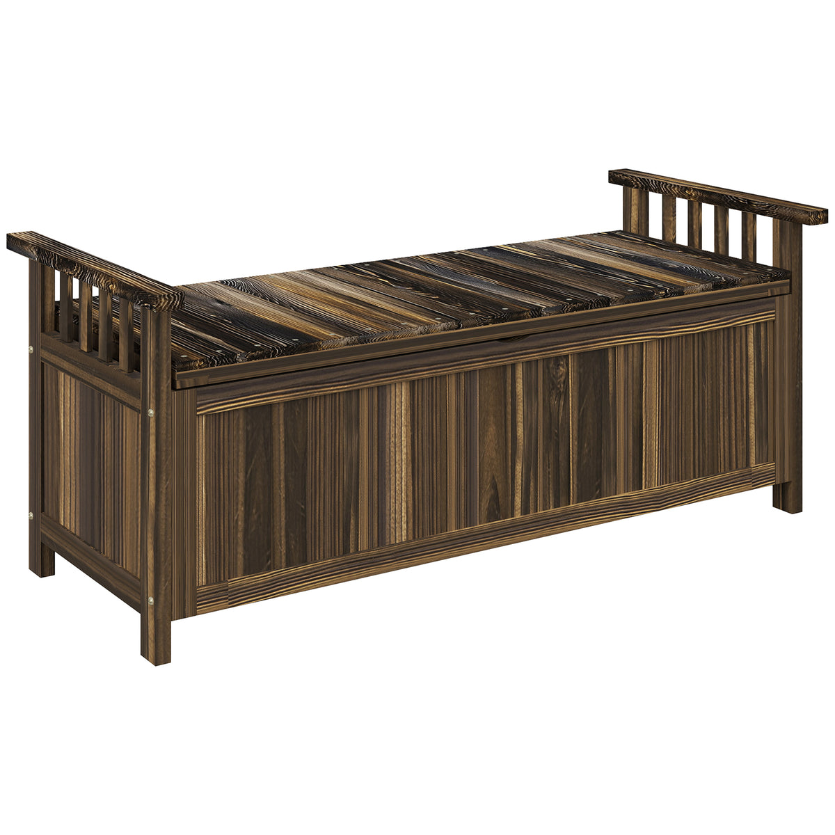 2-seater wooden garden bench, weatherproof bench, garden furniture with storage armrests 128.5 x 52 x 53.5cm