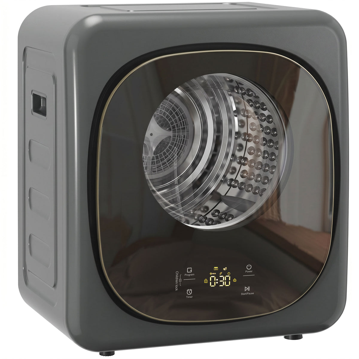 4 kg tumble dryer, compact design, 5 modes, timer, grey+black