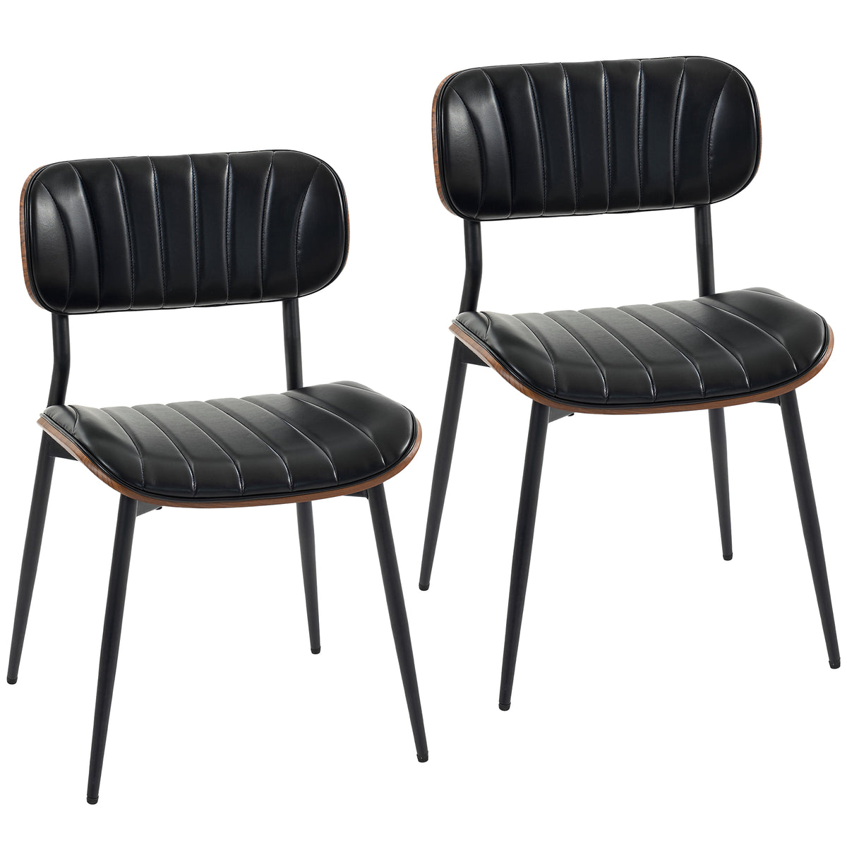 Dining Chairs Set of 2 Kitchen Chairs Modern Upholstered Chair with Faux Leather Seat, Curved Backrest