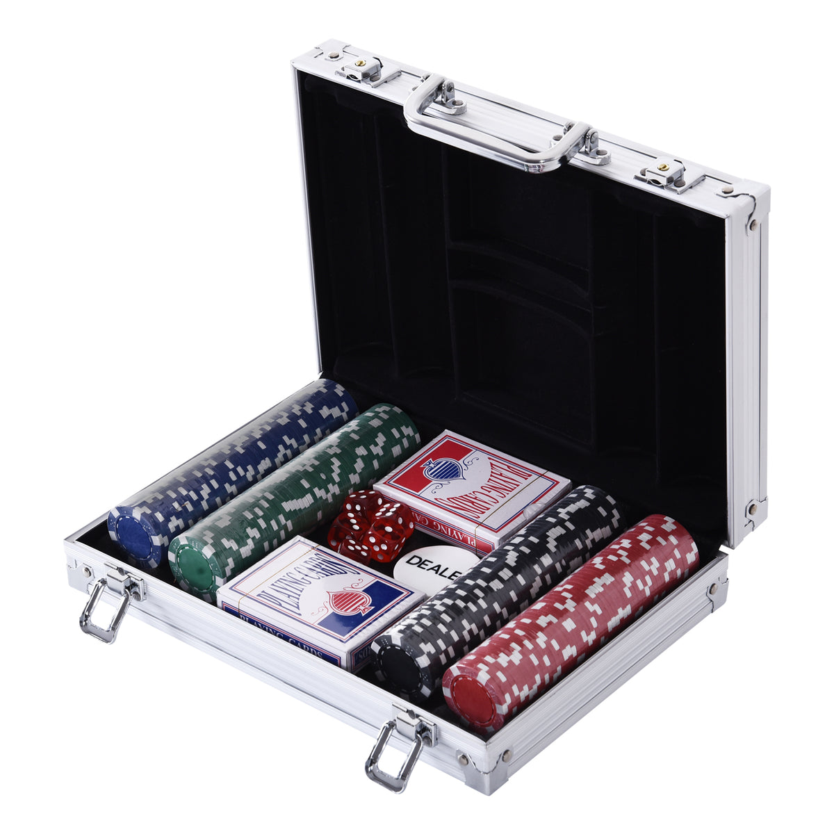 Poker Case Poker Set 200 Poker Chips 2x Card Decks 5x Dice 1x Aluminum Case Poker Set Chips Case Aluminum +